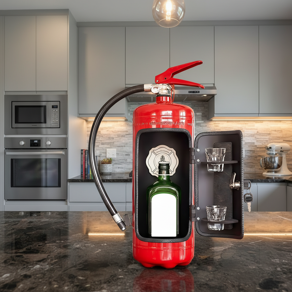 Industrial Metal Mini Bar Cabinet With Fire Extinguisher Style Look | Temsk