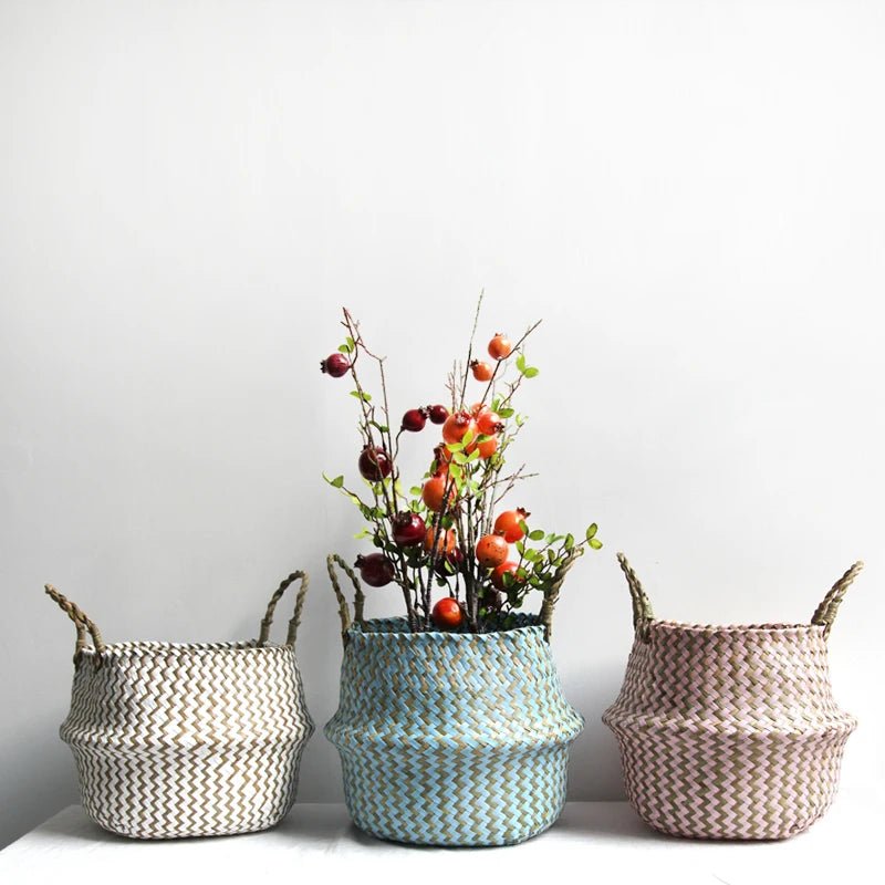 AuroraWeave Handmade Boho Willow Basket Foldable Plant Basket | Temsk