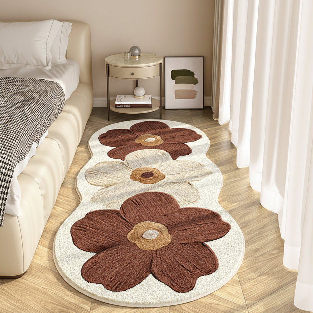 Floral Rug With Irregular Shape For A Soft Bedroom Floor | Temsk