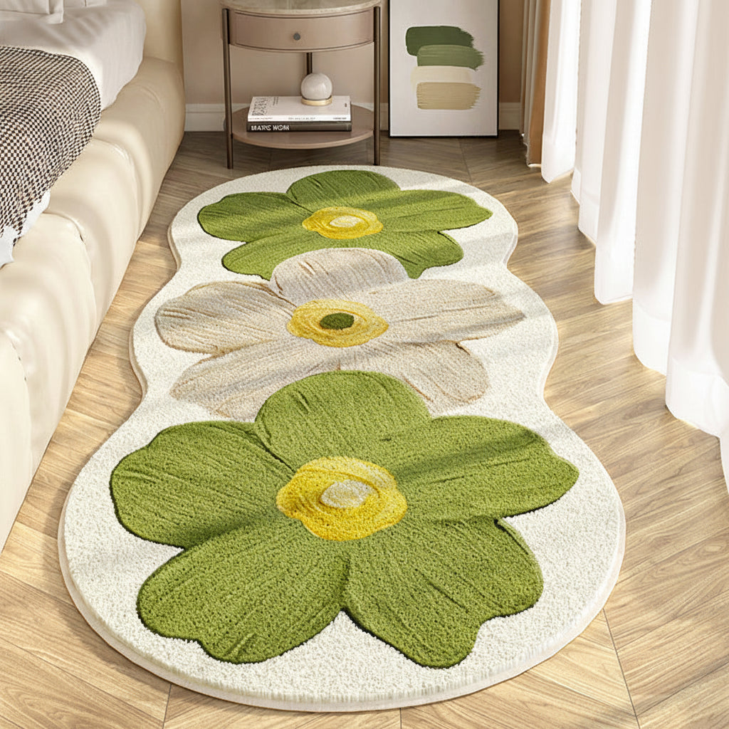 Floral Rug With Irregular Shape For A Soft Bedroom Floor | Temsk