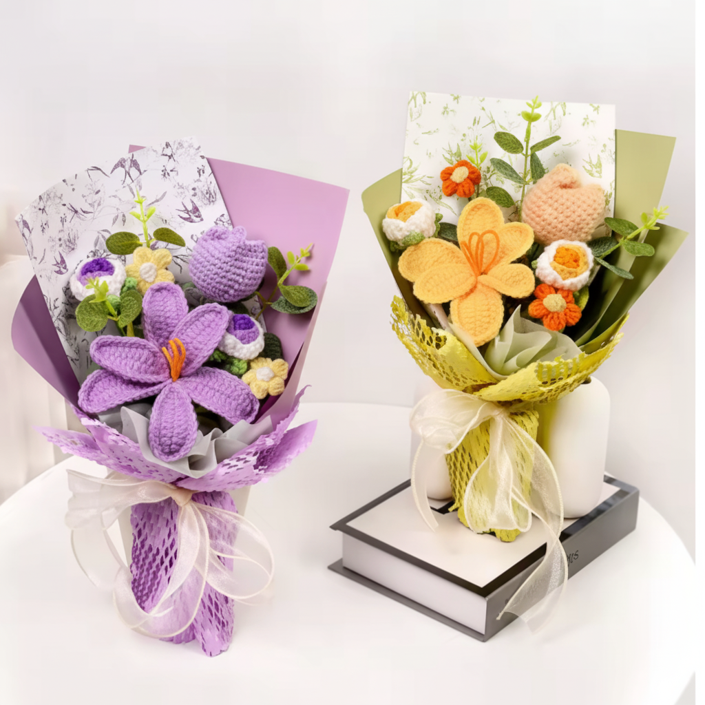 Handmade Crochet Tulip Bouquet For Home Decor Display | Temsk