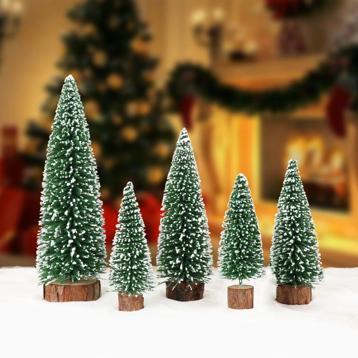 FrostSprig Flocked Mini Fir Set, 5 Pieces For Christmas Decoration | Temsk