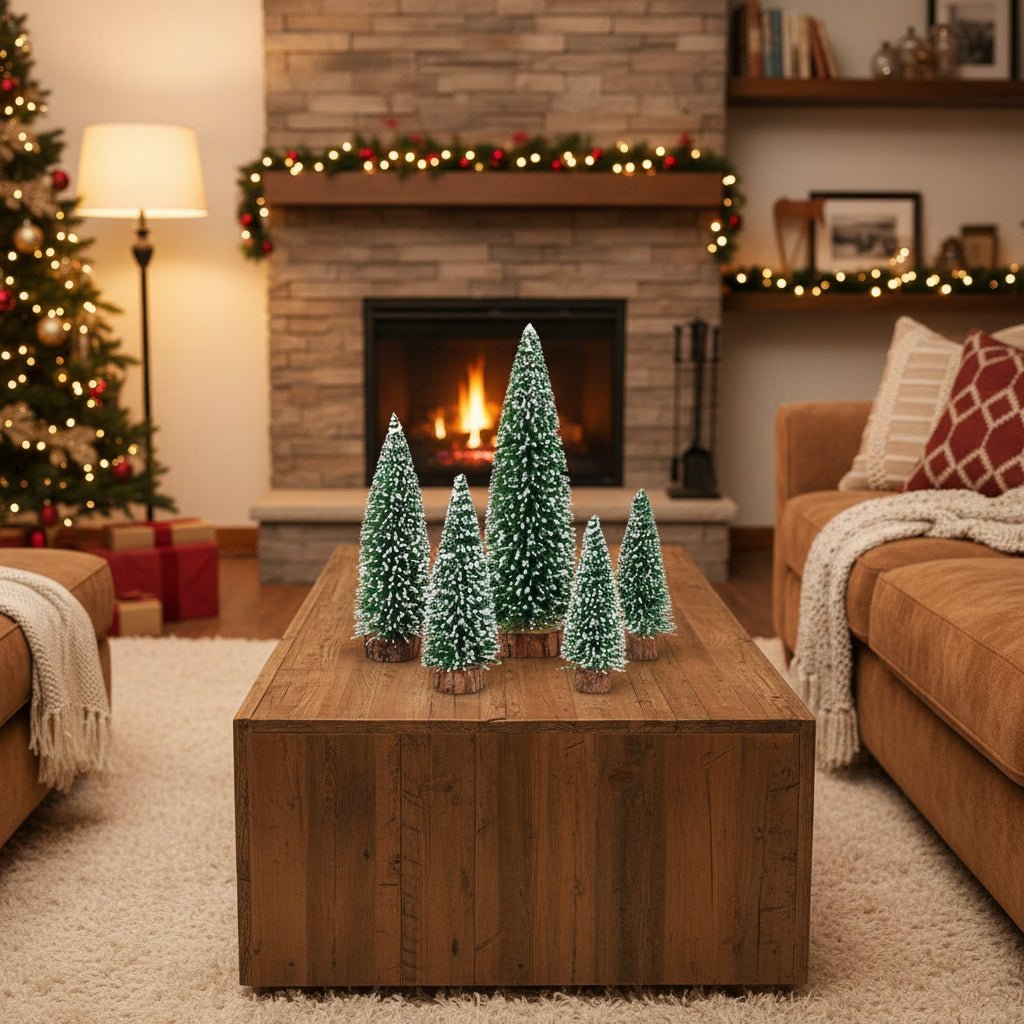 FrostSprig Flocked Mini Fir Set, 5 Pieces For Christmas Decoration | Temsk