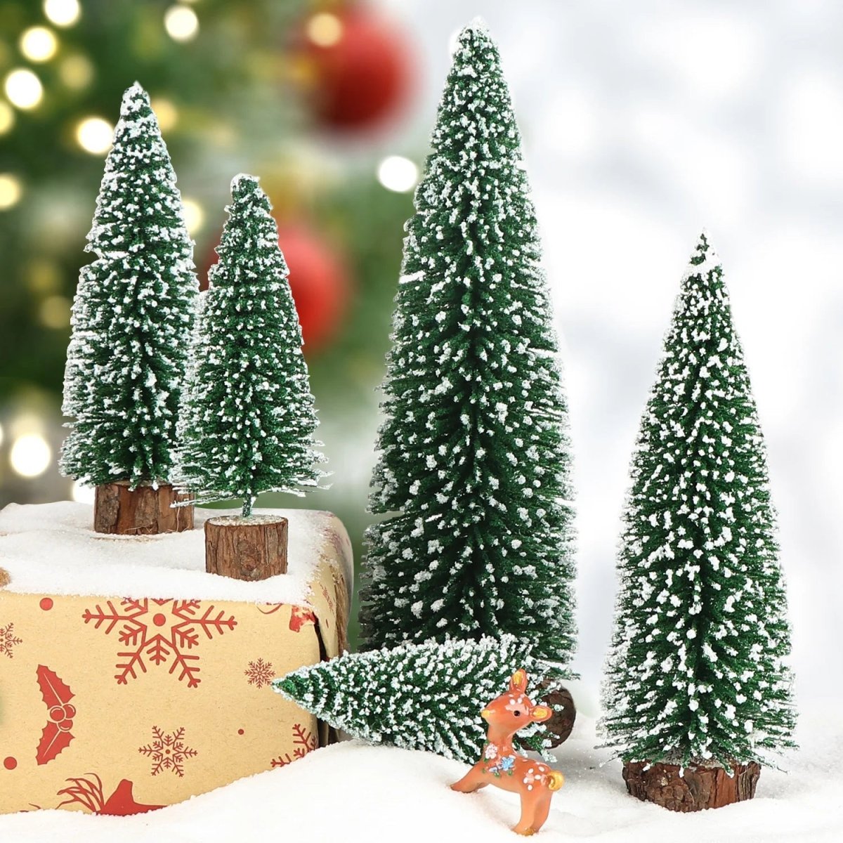 FrostSprig Flocked Mini Fir Set, 5 Pieces For Christmas Decoration | Temsk