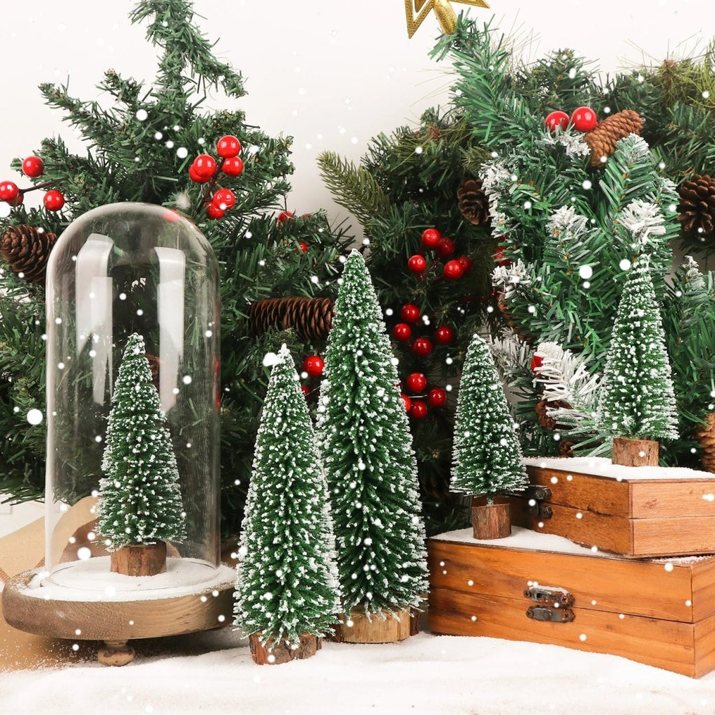 FrostSprig Flocked Mini Fir Set, 5 Pieces For Christmas Decoration | Temsk