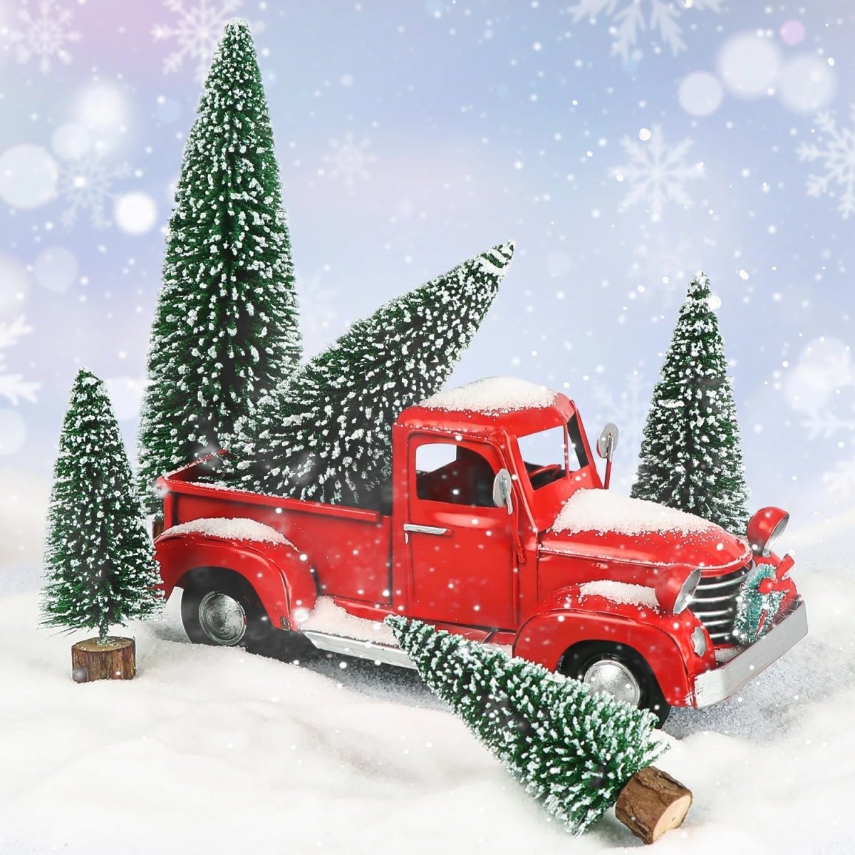 FrostSprig Flocked Mini Fir Set, 5 Pieces For Christmas Decoration | Temsk