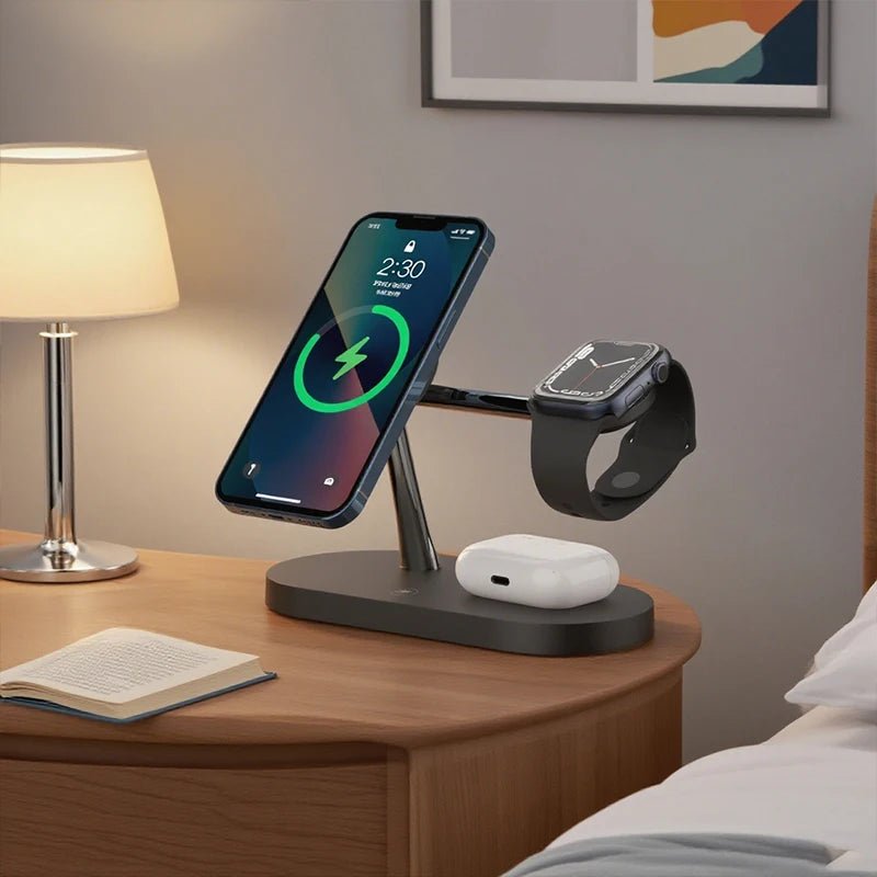 TriDock 3-In-1 MagSafe Charging Station for iPhone, Apple Watch, and AirPods | Temsk