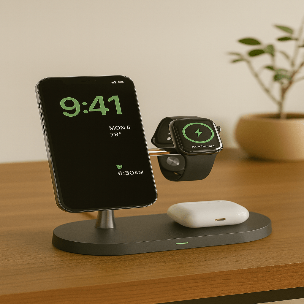 TriDock 3-In-1 MagSafe Charging Station for iPhone, Apple Watch, and AirPods | Temsk