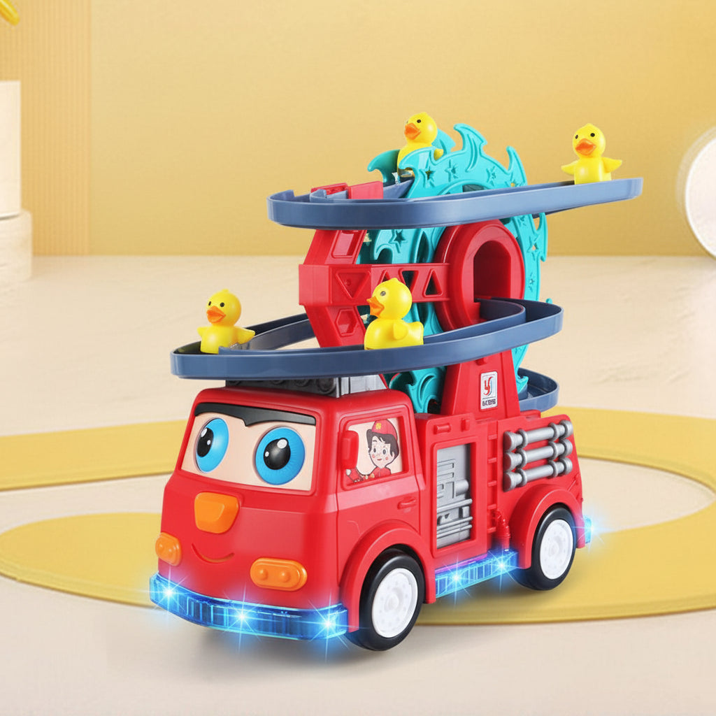 Toy Fire Truck With Duck Slide And Track Lights And Sounds | Temsk