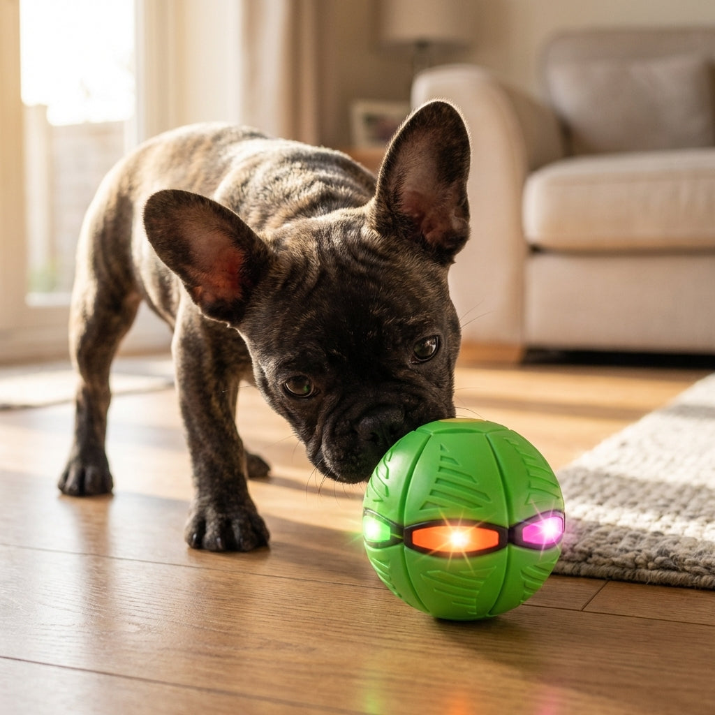 Flat-to-Ball Folding Frisbee Dog Toy With LED Lights | Temsk