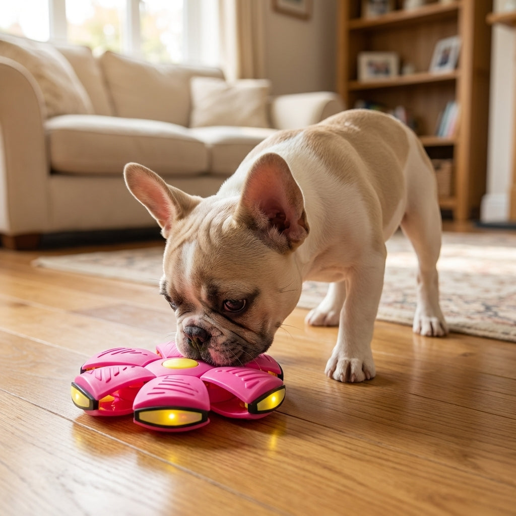 Flat-to-Ball Folding Frisbee Dog Toy With LED Lights | Temsk