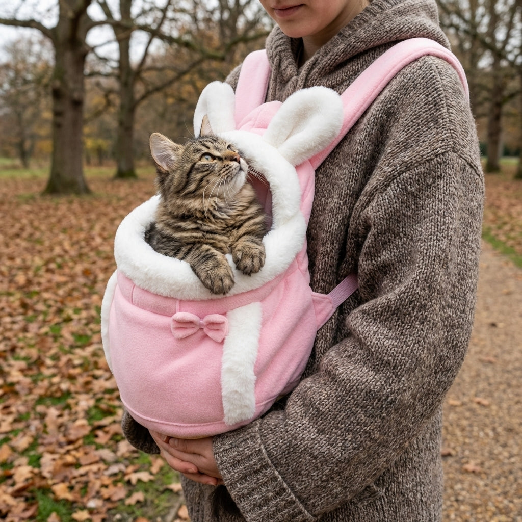 Fleece-Lined Velvet Cat Carrier Bag for Front and Back Wear | Temsk