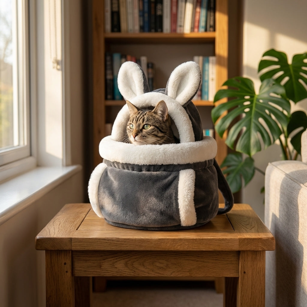 Fleece-Lined Velvet Cat Carrier Bag for Front and Back Wear | Temsk