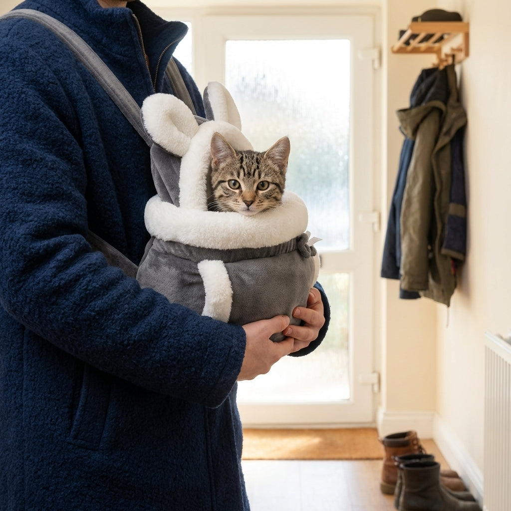 Fleece-Lined Velvet Cat Carrier Bag for Front and Back Wear | Temsk