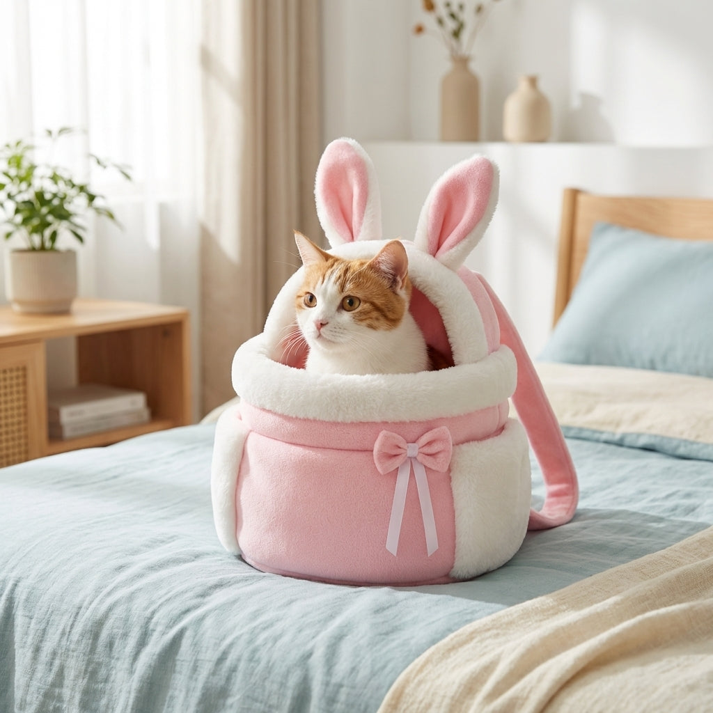 Fleece-Lined Velvet Cat Carrier Bag for Front and Back Wear | Temsk