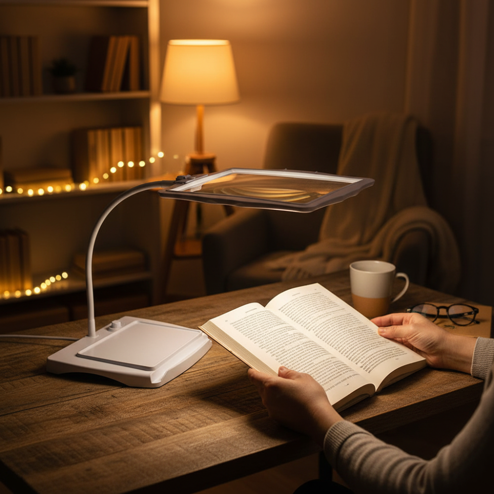 Verstellbare Schreibtischlampe mit Lupe zum Lesen und Basteln | Temsk