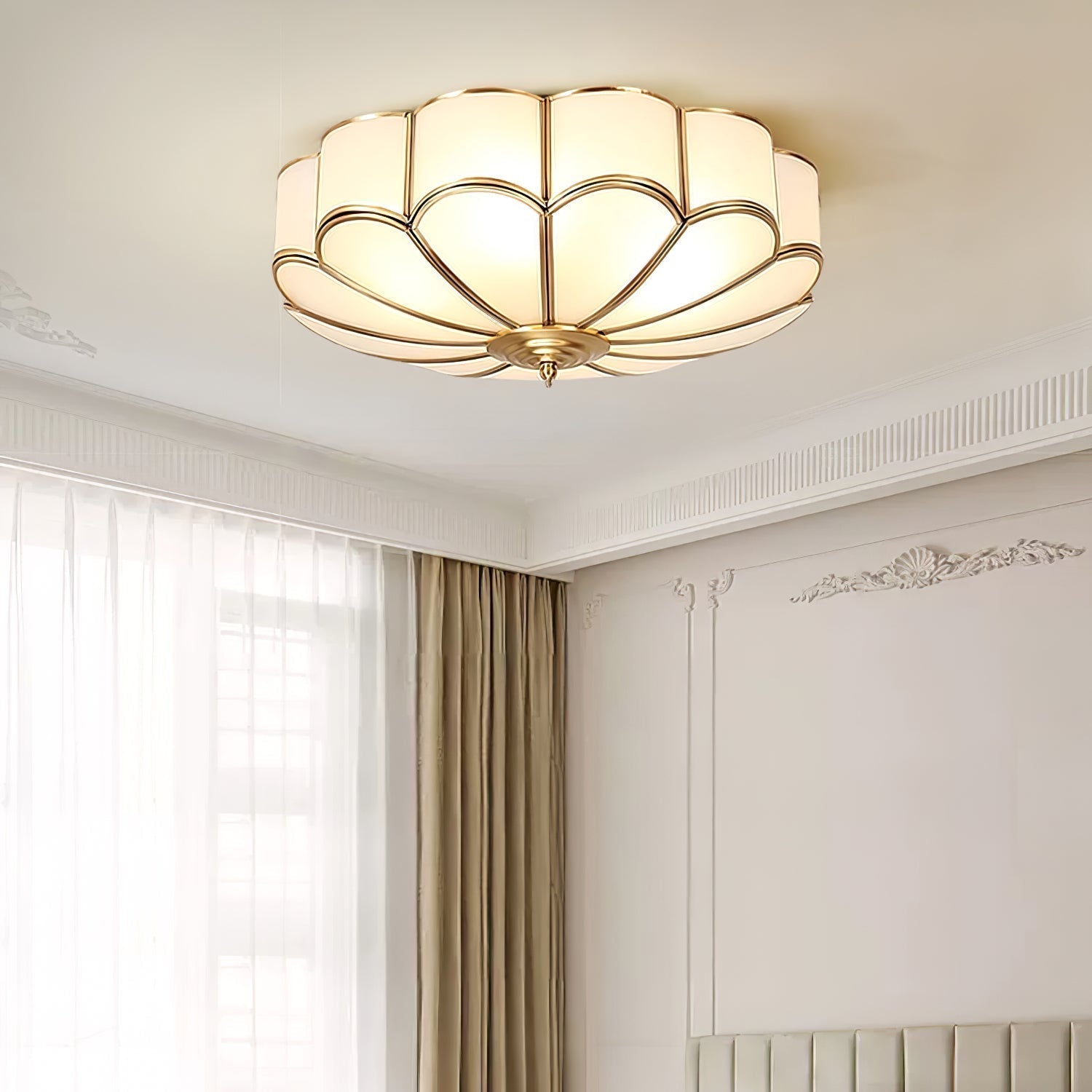 Gold Brass Glass Round Ceiling Light For Living Room Hall Dining Diffused Warm Glow | Temsk