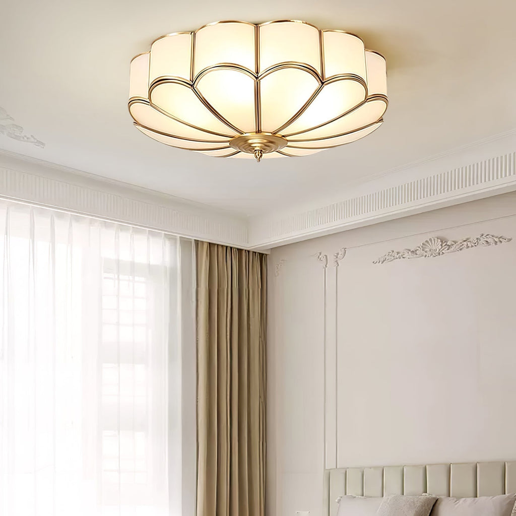 Gold Brass Glass Round Ceiling Light For Living Room Hall Dining Diffused Warm Glow | Temsk
