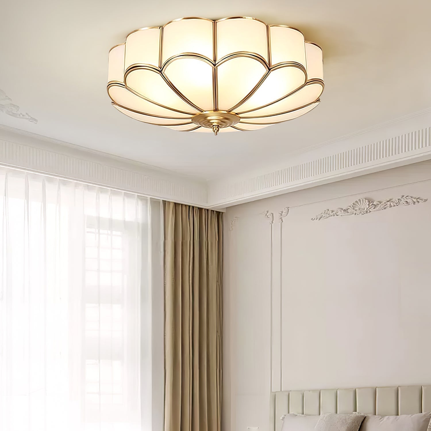 Gold Brass Glass Round Ceiling Light For Living Room Hall Dining Diffused Warm Glow | Temsk