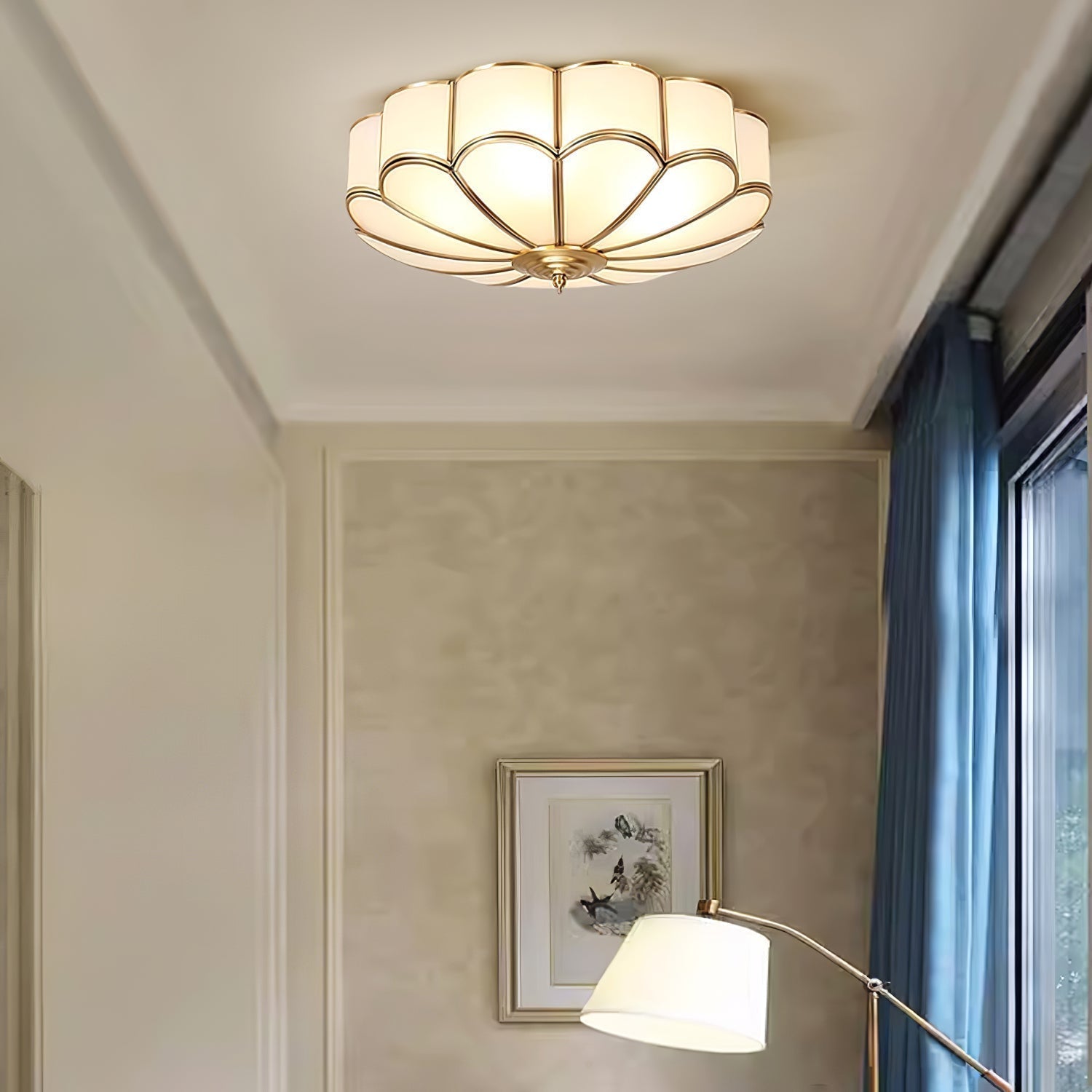 Gold Brass Glass Round Ceiling Light For Living Room Hall Dining Diffused Warm Glow | Temsk