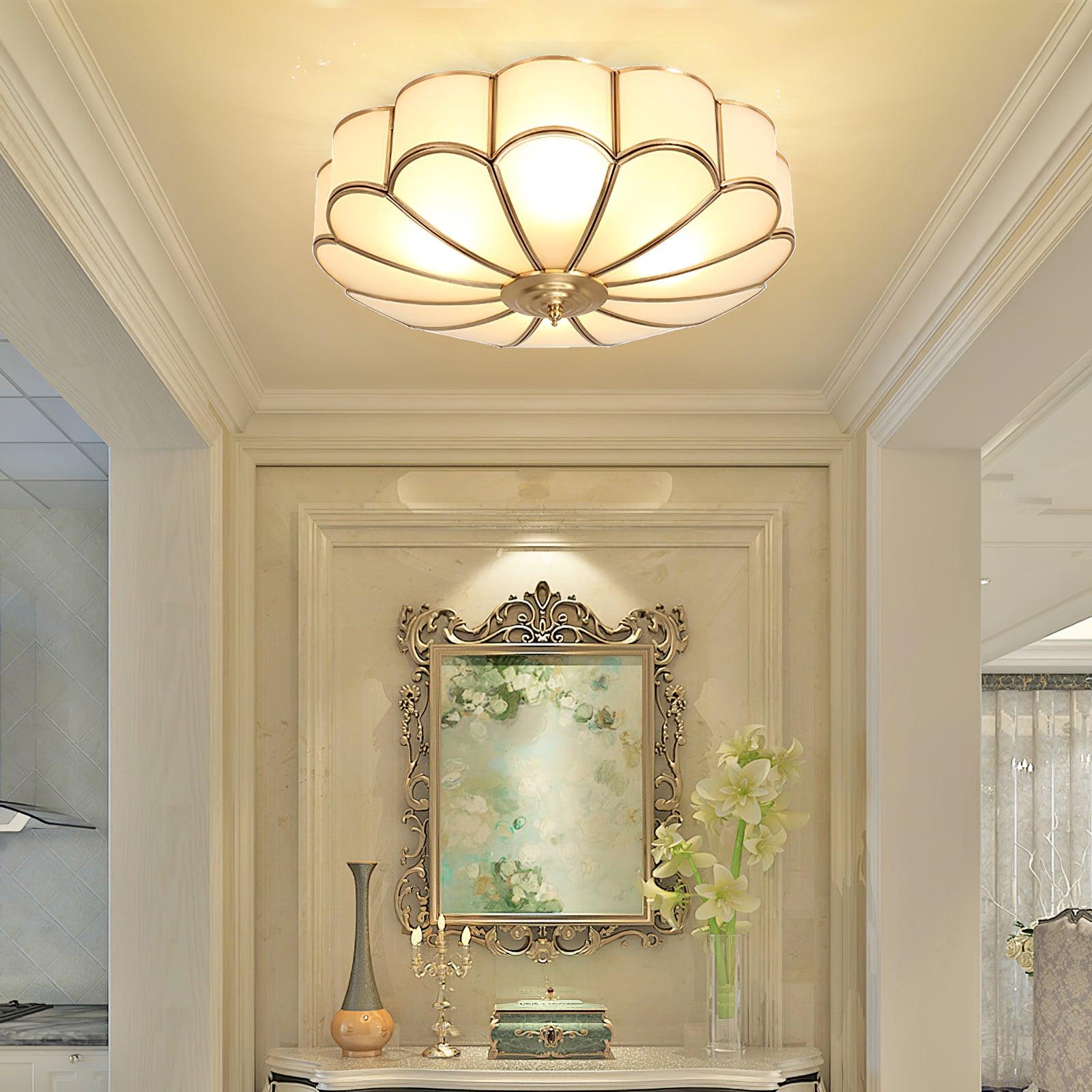 Gold Brass Glass Round Ceiling Light For Living Room Hall Dining Diffused Warm Glow | Temsk