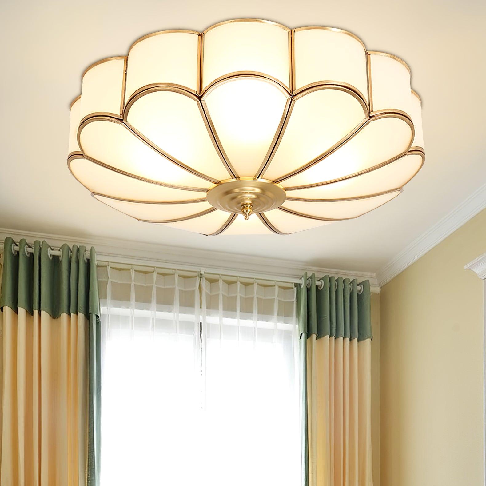 Gold Brass Glass Round Ceiling Light For Living Room Hall Dining Diffused Warm Glow | Temsk