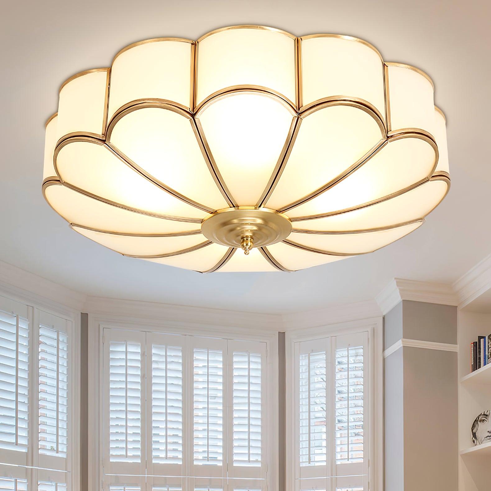 Gold Brass Glass Round Ceiling Light For Living Room Hall Dining Diffused Warm Glow | Temsk