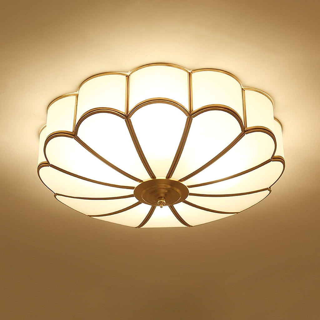 Gold Brass Glass Round Ceiling Light For Living Room Hall Dining Diffused Warm Glow | Temsk