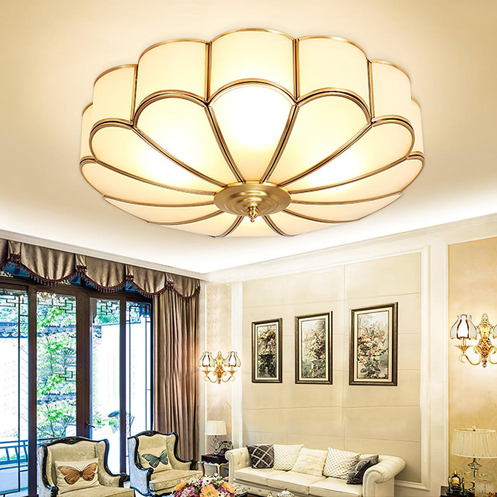 Gold Brass Glass Round Ceiling Light For Living Room Hall Dining Diffused Warm Glow | Temsk