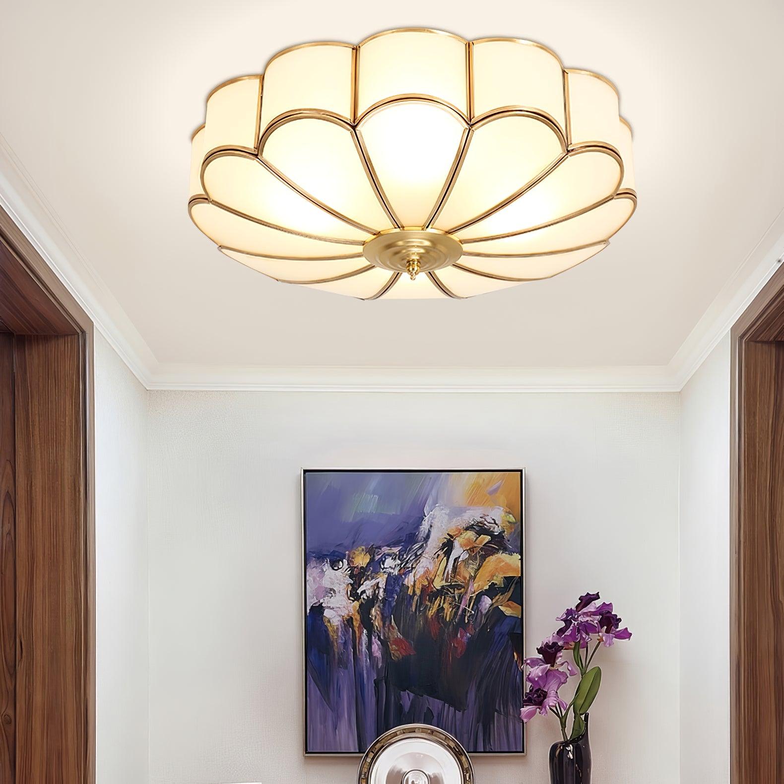 Gold Brass Glass Round Ceiling Light For Living Room Hall Dining Diffused Warm Glow | Temsk