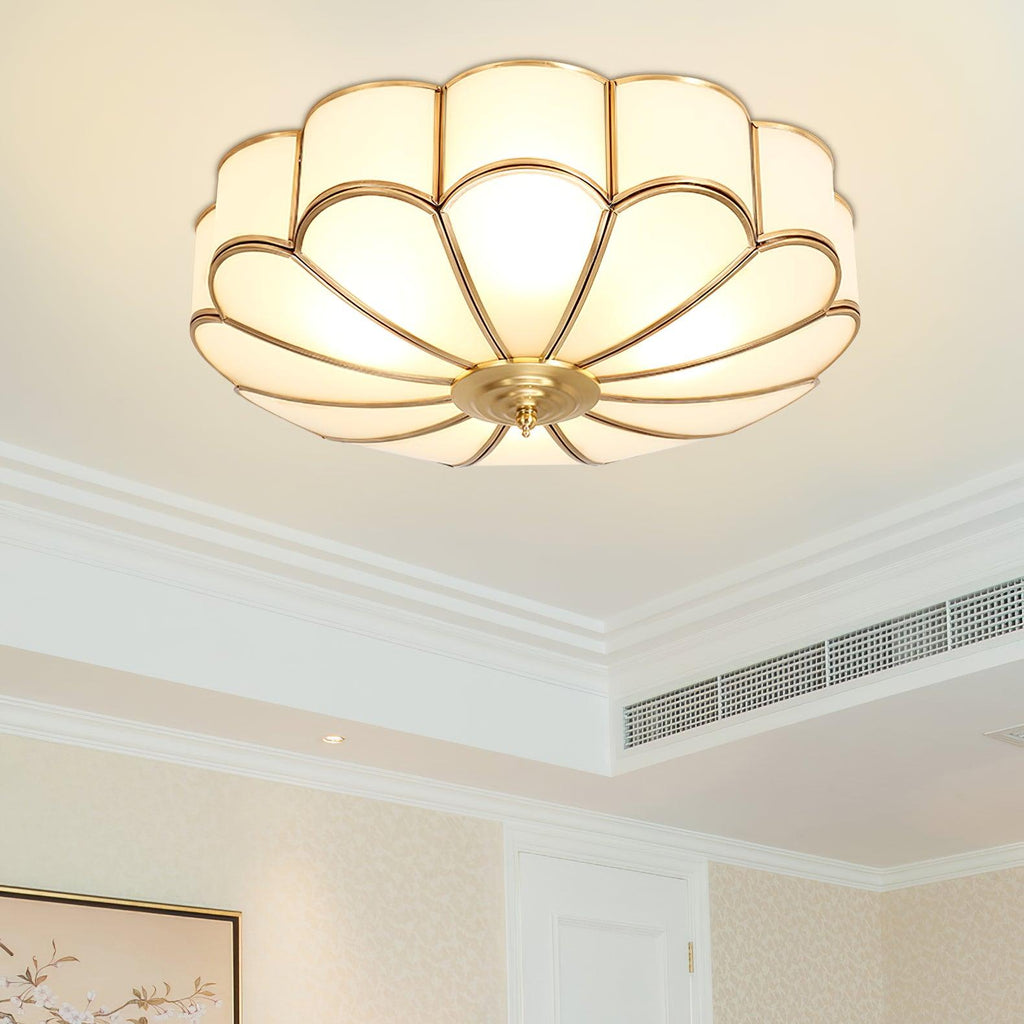 Gold Brass Glass Round Ceiling Light For Living Room Hall Dining Diffused Warm Glow | Temsk