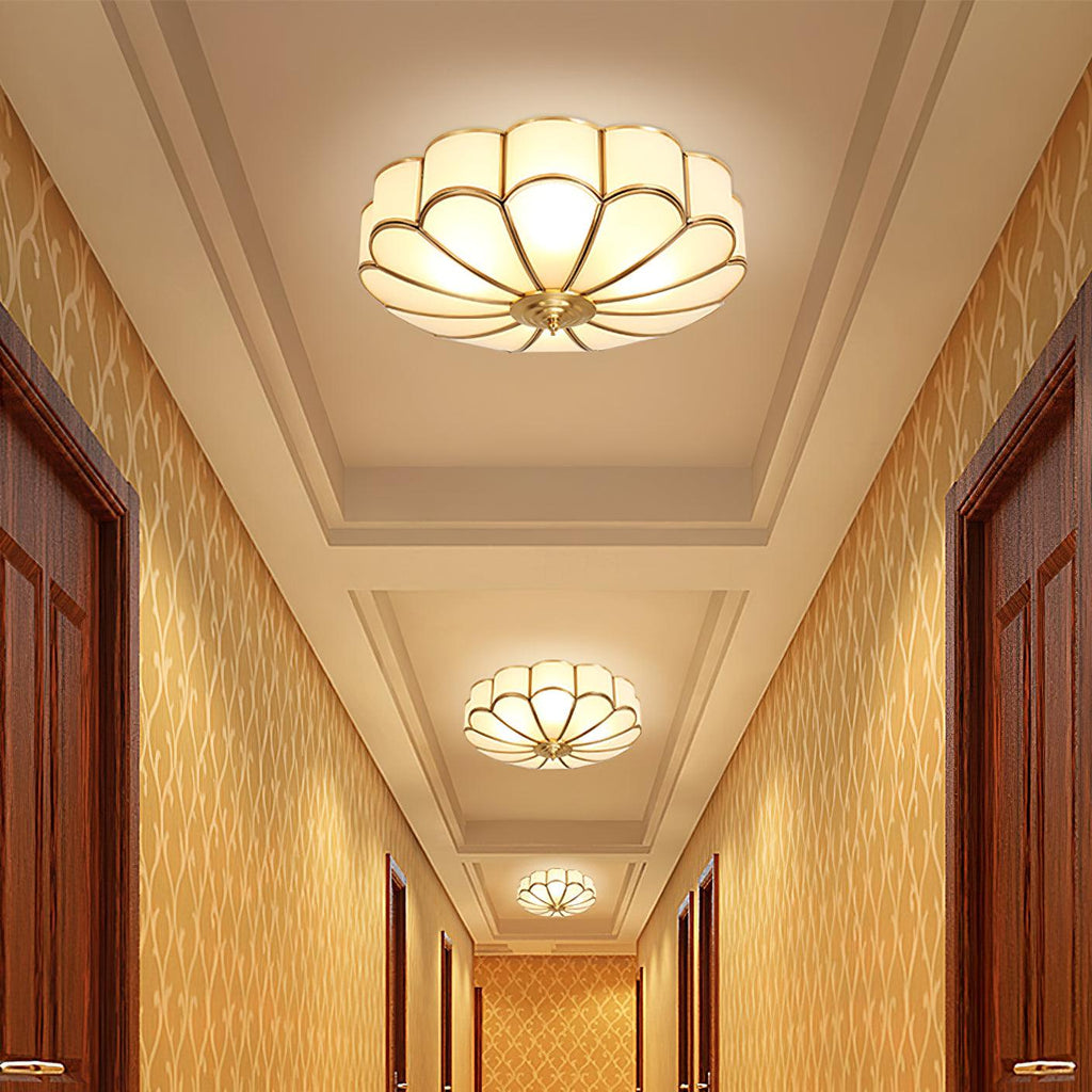 Gold Brass Glass Round Ceiling Light For Living Room Hall Dining Diffused Warm Glow | Temsk