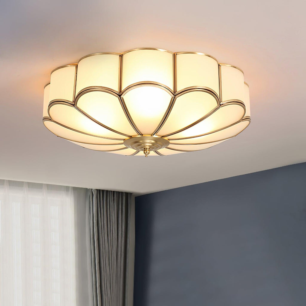 Gold Brass Glass Round Ceiling Light For Living Room Hall Dining Diffused Warm Glow | Temsk