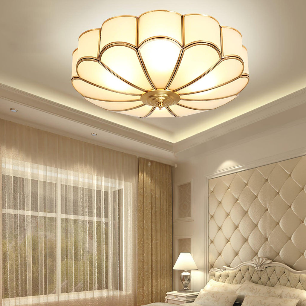 Gold Brass Glass Round Ceiling Light For Living Room Hall Dining Diffused Warm Glow | Temsk