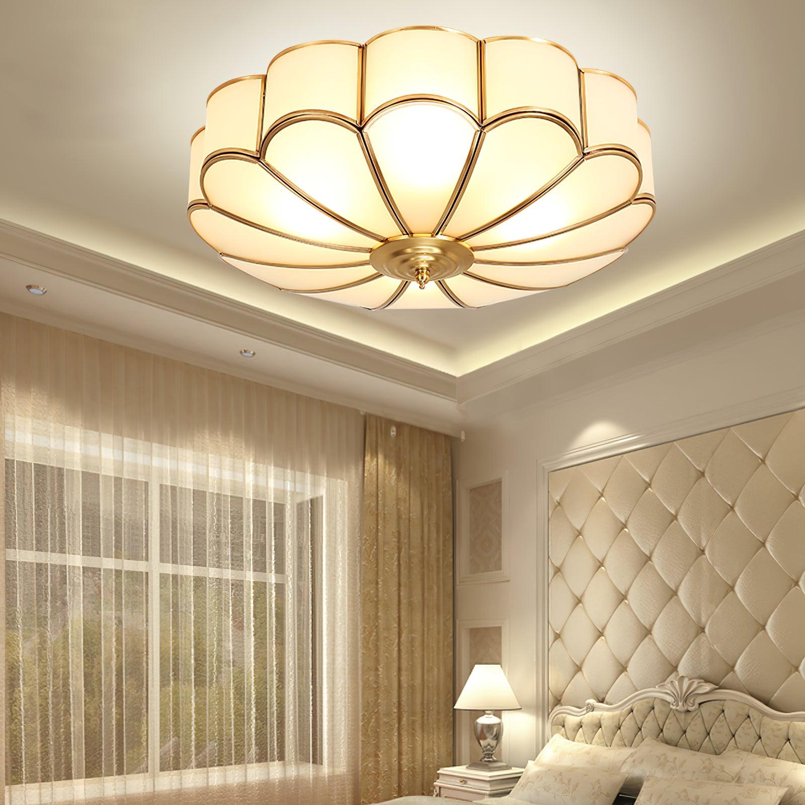 Gold Brass Glass Round Ceiling Light For Living Room Hall Dining Diffused Warm Glow | Temsk
