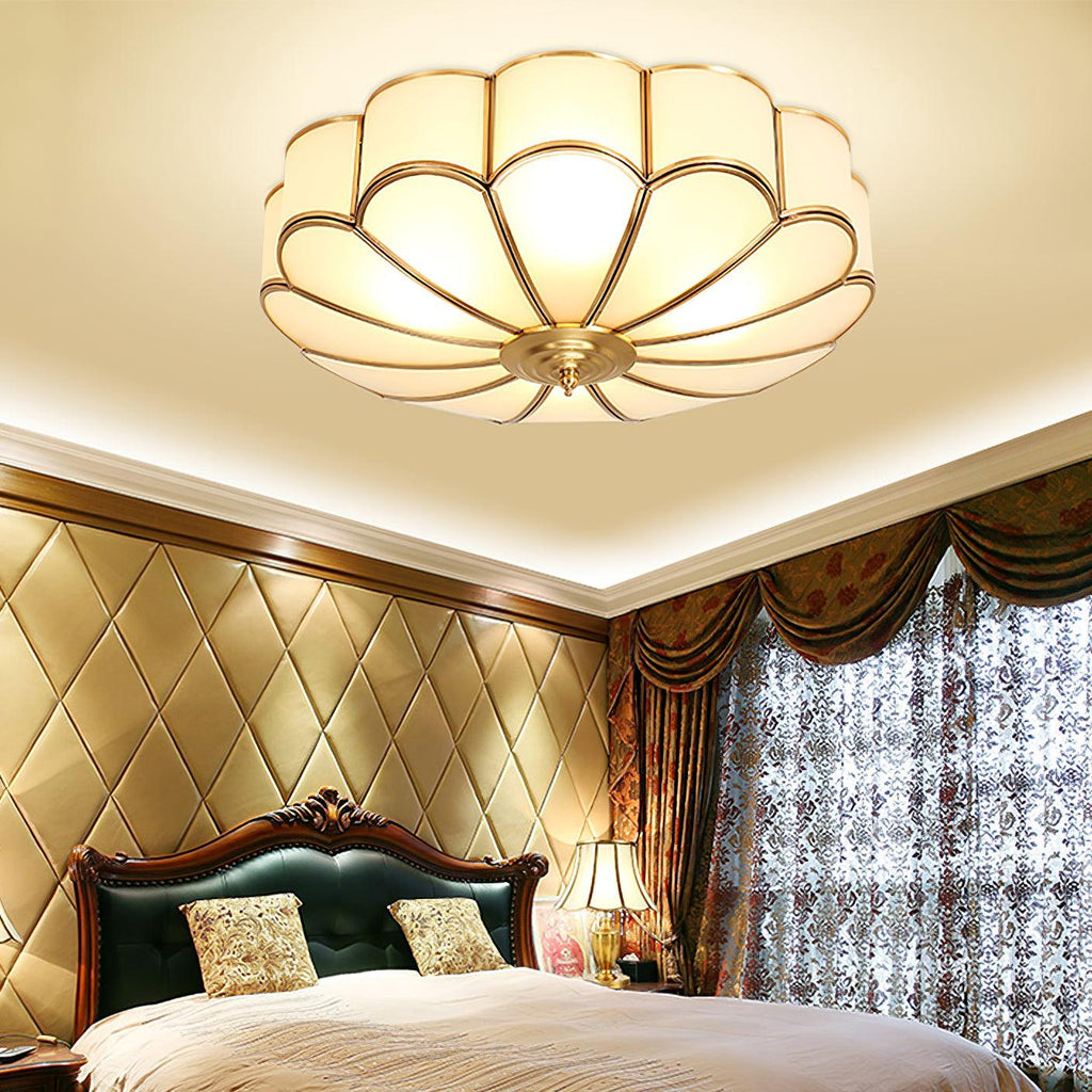 Gold Brass Glass Round Ceiling Light For Living Room Hall Dining Diffused Warm Glow | Temsk
