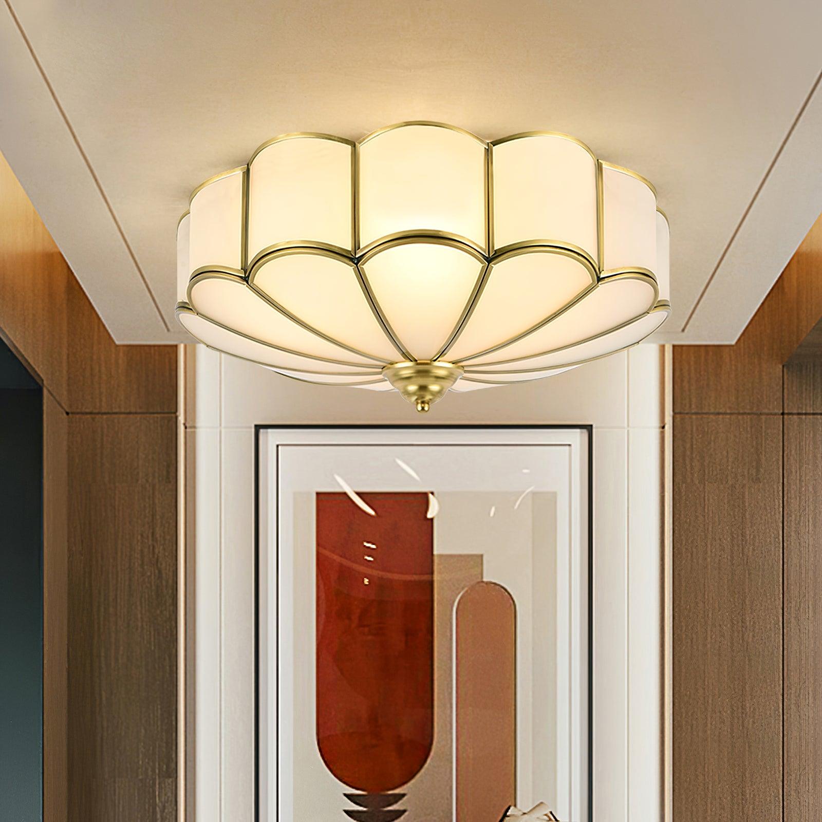 Gold Brass Glass Round Ceiling Light For Living Room Hall Dining Diffused Warm Glow | Temsk