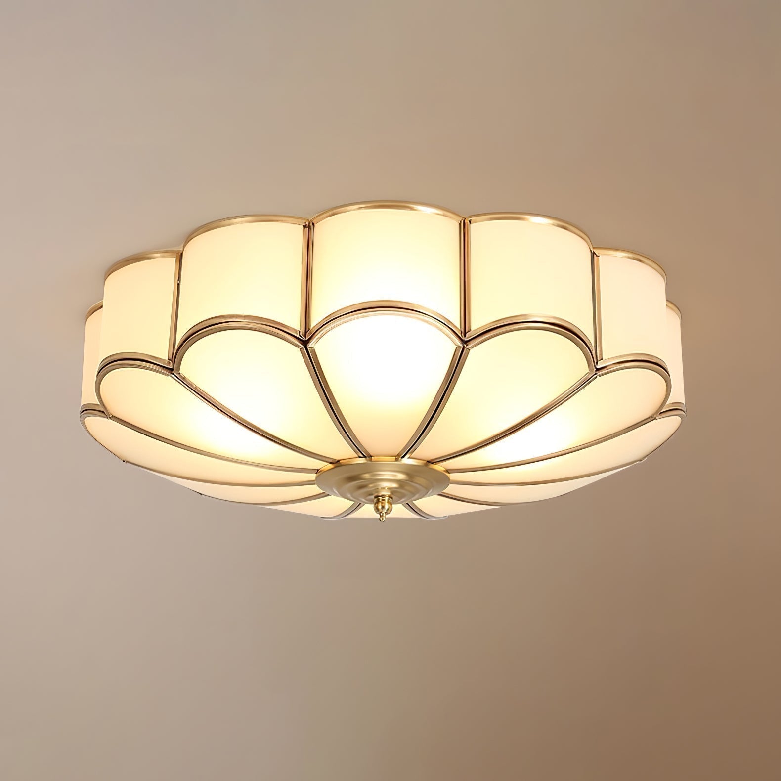 Gold Brass Glass Round Ceiling Light For Living Room Hall Dining Diffused Warm Glow | Temsk