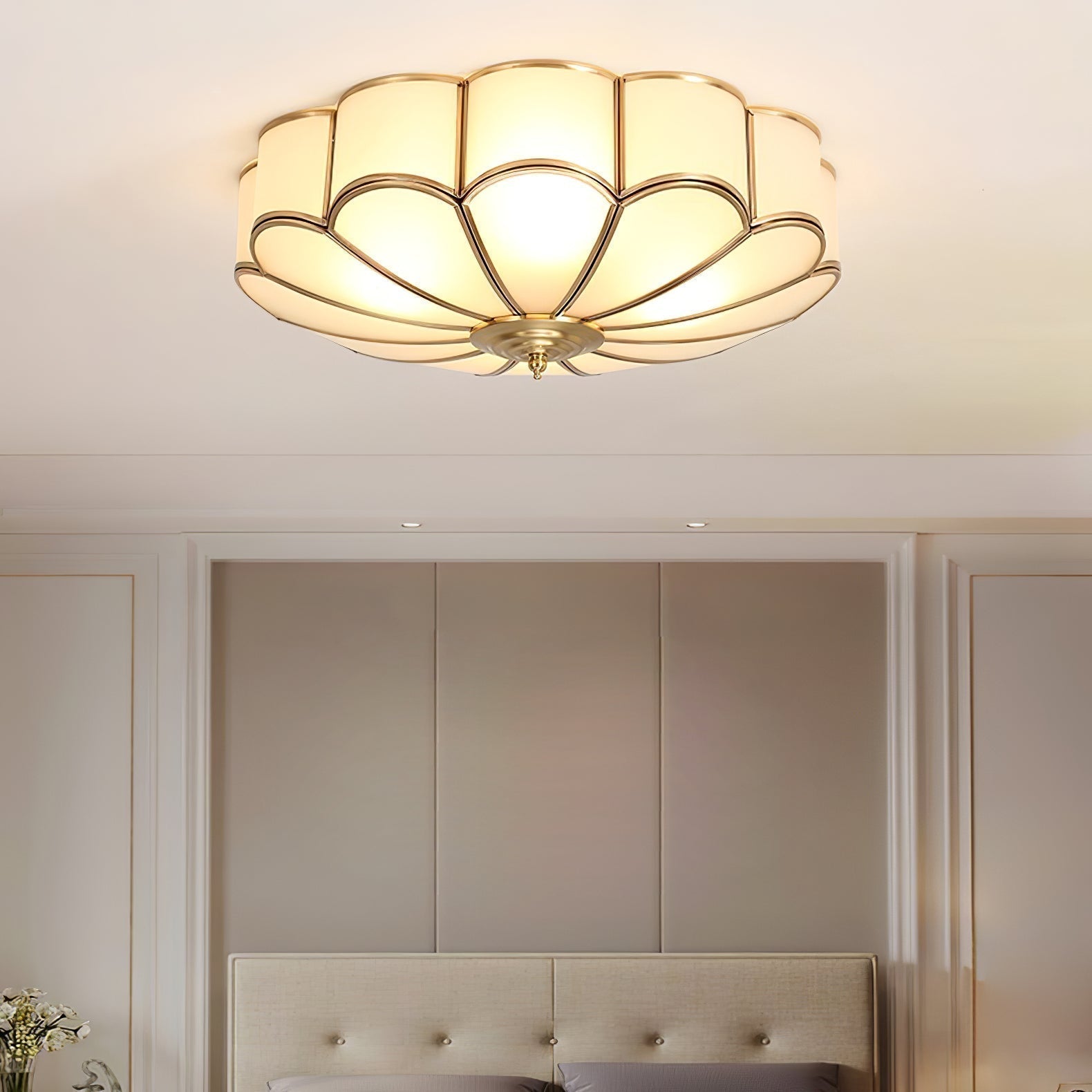 Gold Brass Glass Round Ceiling Light For Living Room Hall Dining Diffused Warm Glow | Temsk