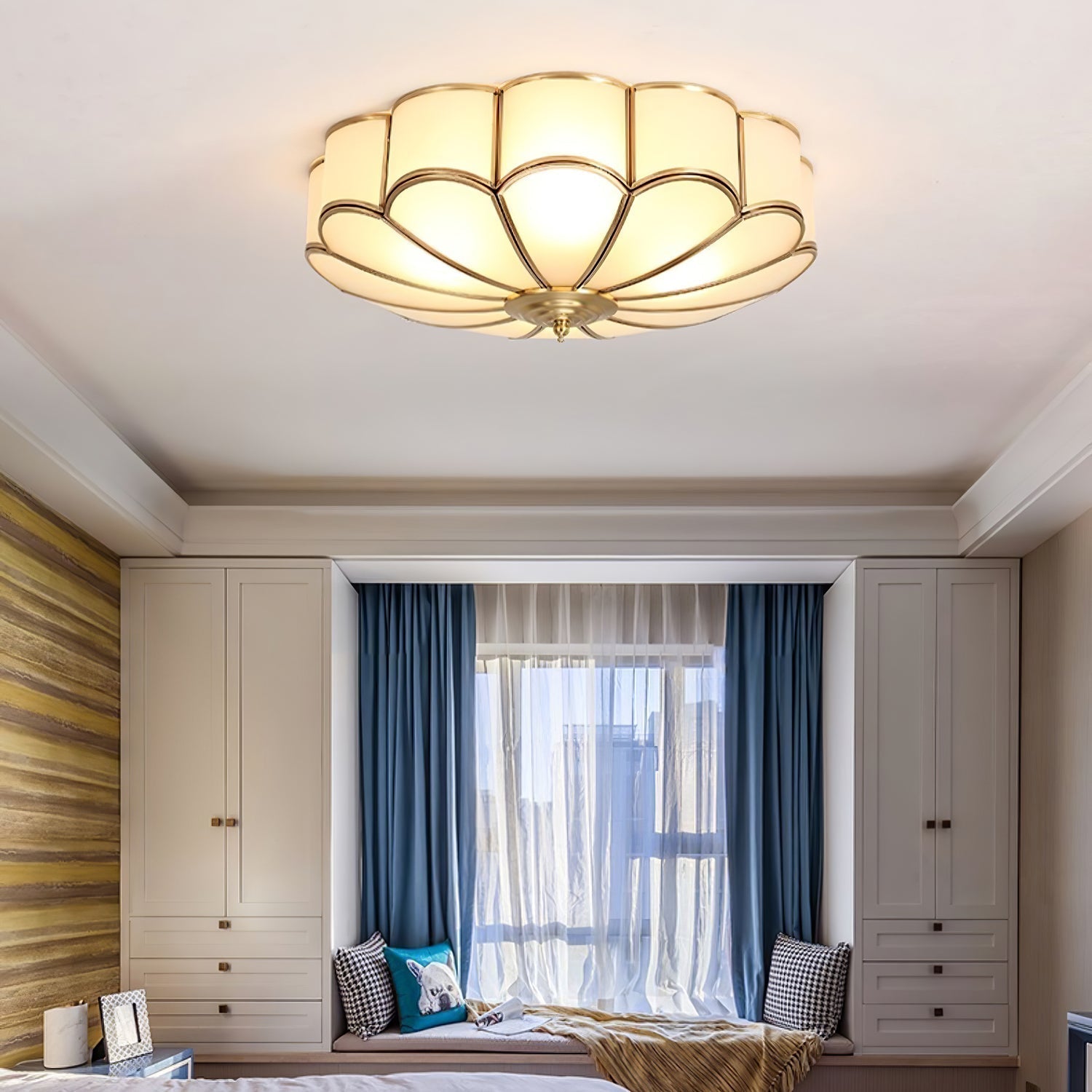 Gold Brass Glass Round Ceiling Light For Living Room Hall Dining Diffused Warm Glow | Temsk