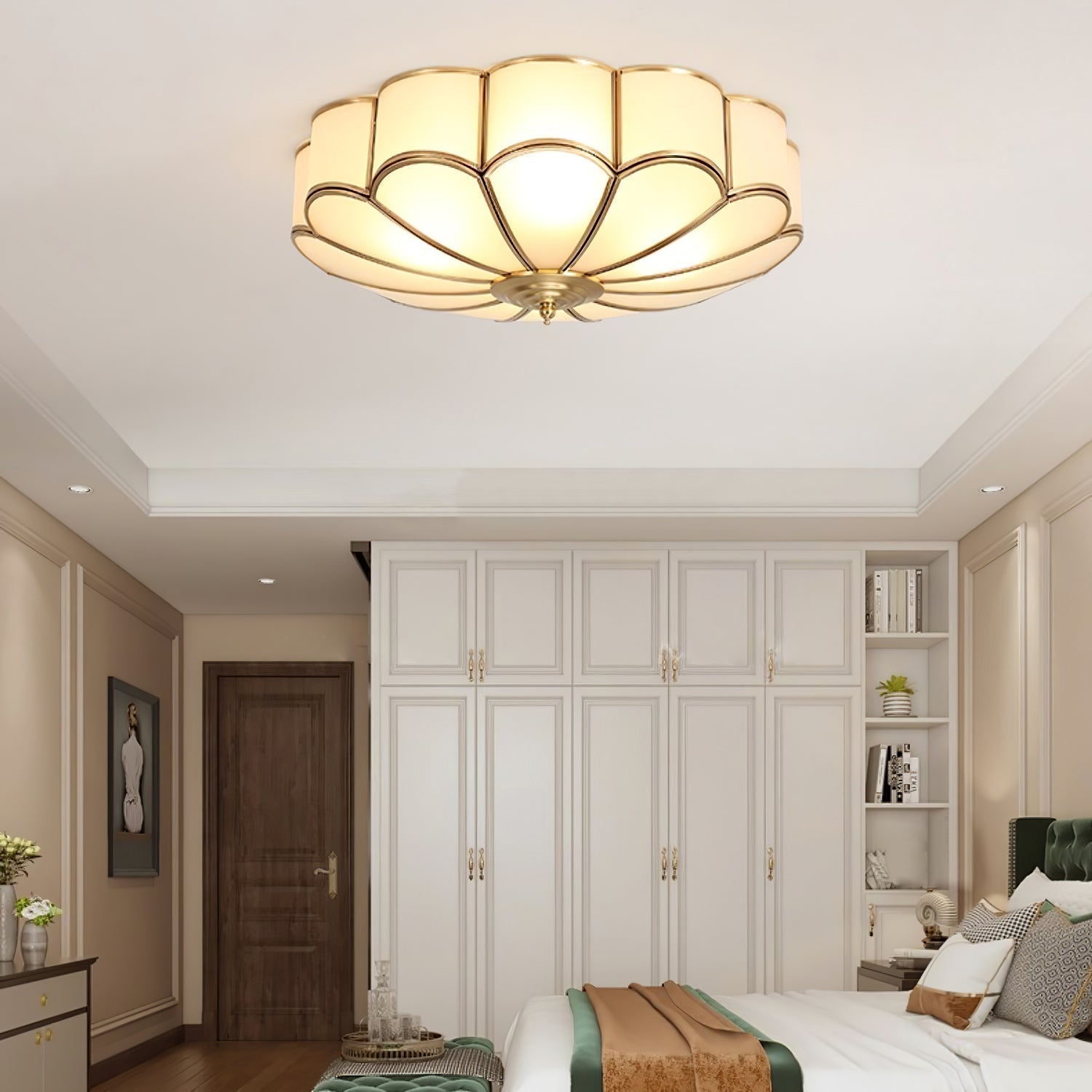 Gold Brass Glass Round Ceiling Light For Living Room Hall Dining Diffused Warm Glow | Temsk