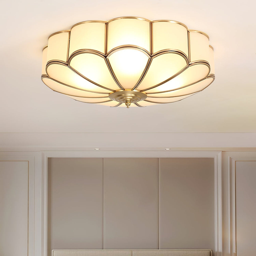 Gold Brass Glass Round Ceiling Light For Living Room Hall Dining Diffused Warm Glow | Temsk