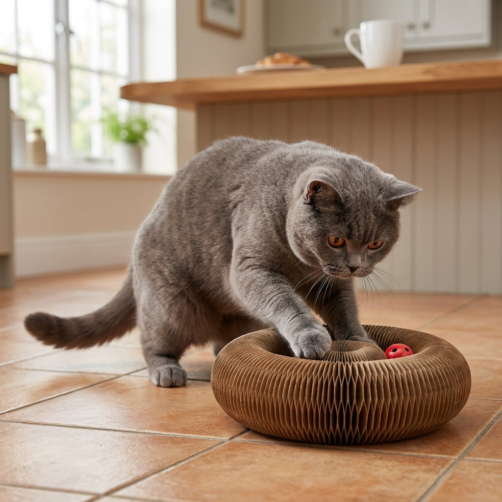 Foldable Corrugated Cardboard Cat Scratcher With Ball Track 4 In 1 | Temsk