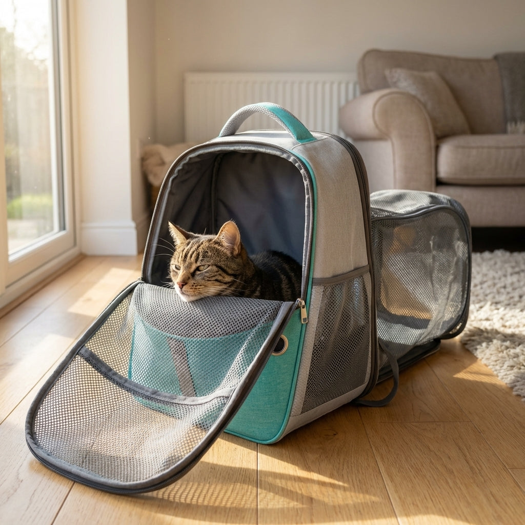Foldable and Expandable Cat Carrier Backpack With Mesh Ventilation, 3 Colours | Temsk