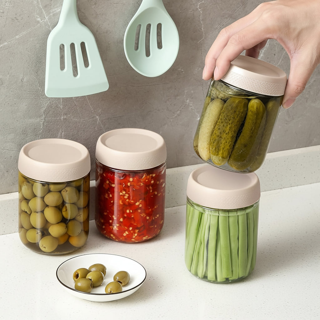 Szczelne szklane słoiki do zestawu do przechowywania w kuchni, do układania w stos | Temsk