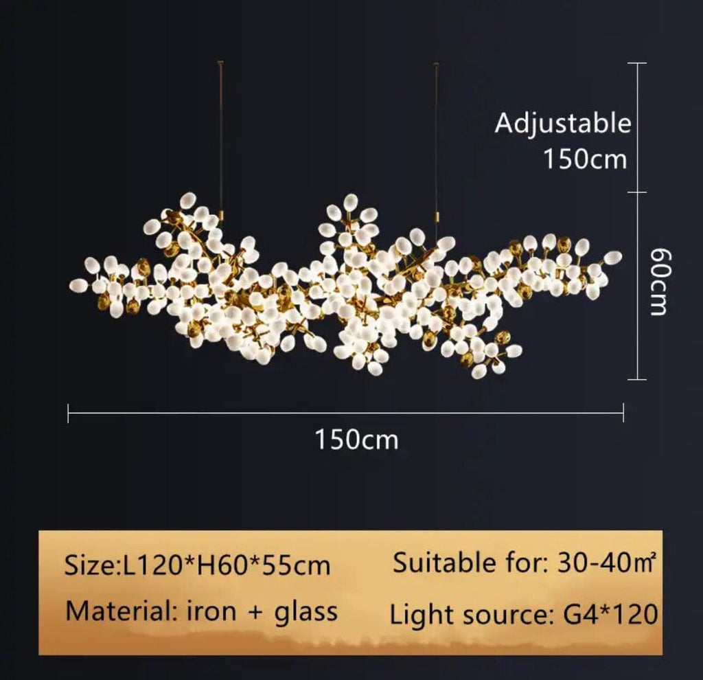 Sylvara Vine Chandelier in French Gold and Raw Copper with White Glass Clusters | Temsk