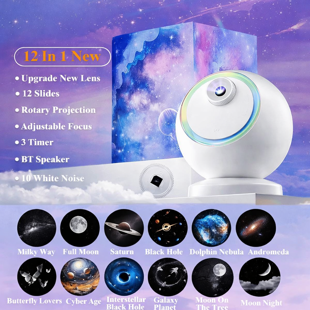 Star Projector Bluetooth Galaxy Night Light With Rotating LED | Temsk