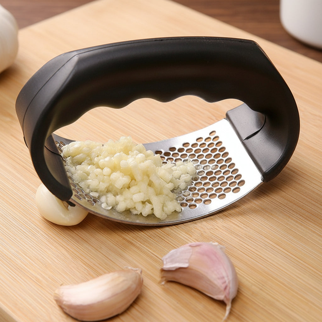 Hvidløgspresser i rustfrit stål med ergonomisk håndtag | Temsk