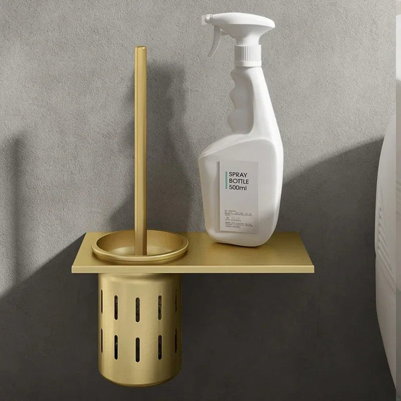 AureaLine Brushed Gold Wall-Mounted Toilet Brush Set For Elegant Bathrooms | Temsk