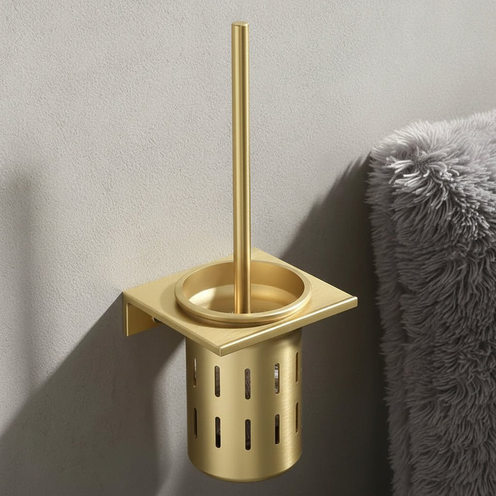 AureaLine Brushed Gold Wall-Mounted Toilet Brush Set For Elegant Bathrooms | Temsk